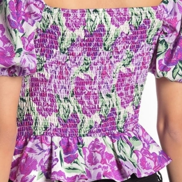 WAYF Puffed Sleeves Floral Satin Crop‎ Top Size Small - Picture 14 of 14